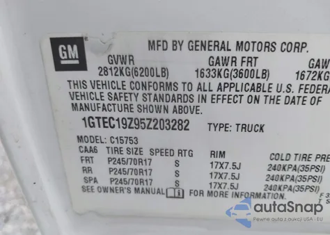 2005 GMC Sierra 1500 Slt z USA, uszkodzony, nr VIN 1GTEC19Z95Z203282